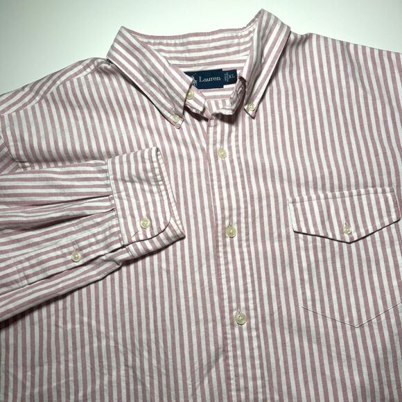 Ralph Lauren Pink White Stripped Men's Xl Pocket Long Sleeve Button Down Shirt - Picture 3 of 8